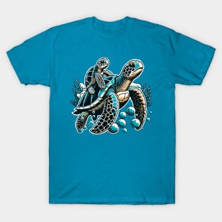 Baby Sea Turtle Riding Mama Sea Turtle T-Shirt